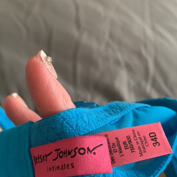 Betsey Johnson turquoise with pink bow trim underwire lightly lined bra sz 34 D - Picture 5 of 6